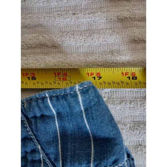 Seven7 Womens Pants 14 Pinstriped Wide Leg Cropped Chambray Patch Pocket Beachy - Picture 15 of 16